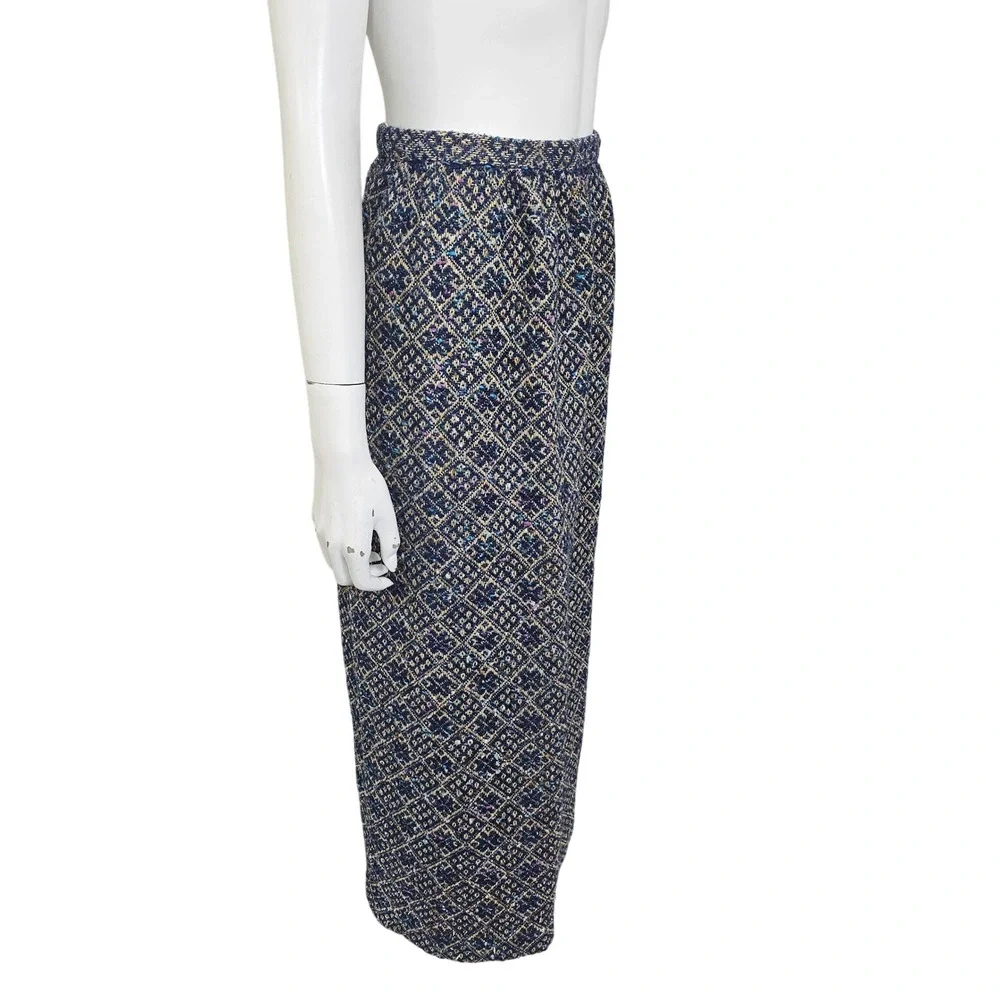 Vintage‎ Fritzi of CA Boucle Knit Tapestry Maxi Skirt Geometric 70s Cottagecore